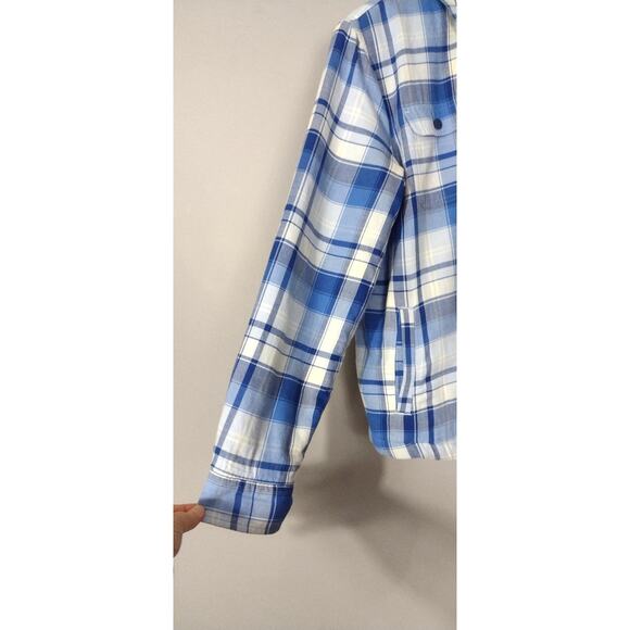LL Bean Womens Flannel Fleece Lined Shirt Small Blue Plaid Jacket Shacket Button - Picture 6 of 11